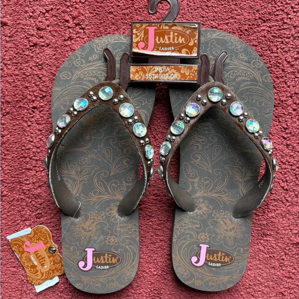 Justin Ladies Brown Sandals with Embellishments